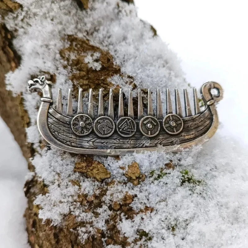1Pcs Viking Drakkar Beard Comb Handmade Norse Longship Beard Comb for Men Grooming Tool Gift Exquisite