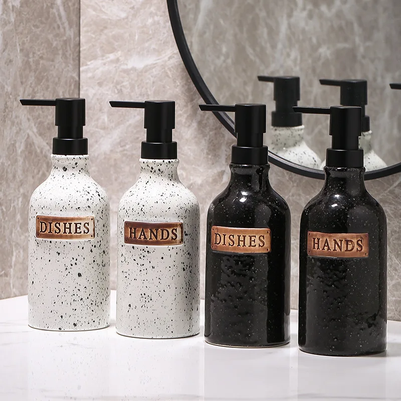 Ceramic Dispenser Bottle for Soap Lotion Bathroom Press Pump Liquid Container