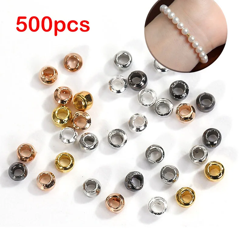 

500pcs 2/3/4mm Big Hole Beads for Jewelry Making Findings DIY Gold Silver Copper Ball Crimp End Stopper Spacer Beads Supplies