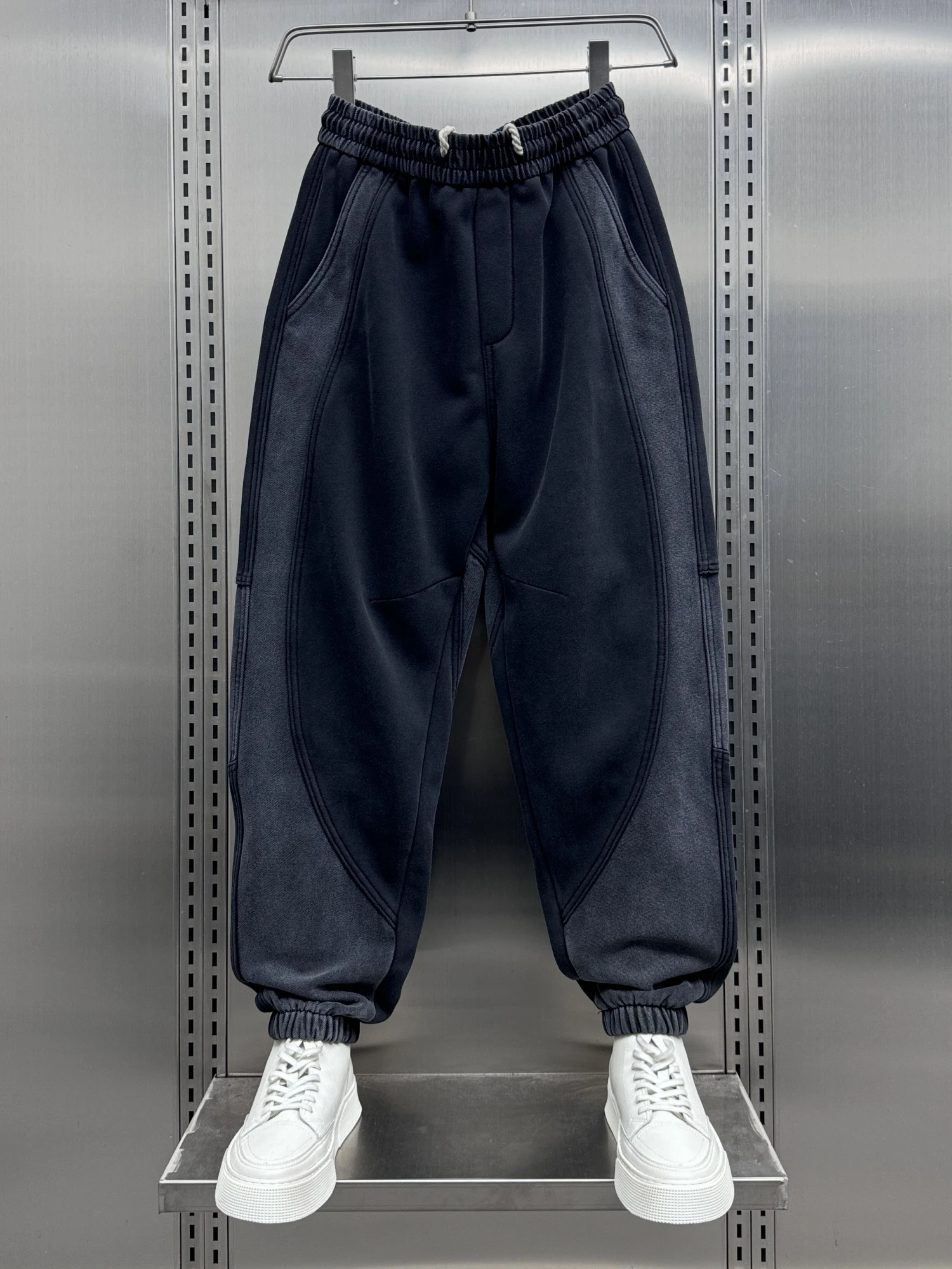 

Мужские утепленные повседневные брюки с манжетами, осенне-зимние, модные, брендовые, свободного кроя, с вставками, спортивные штаны