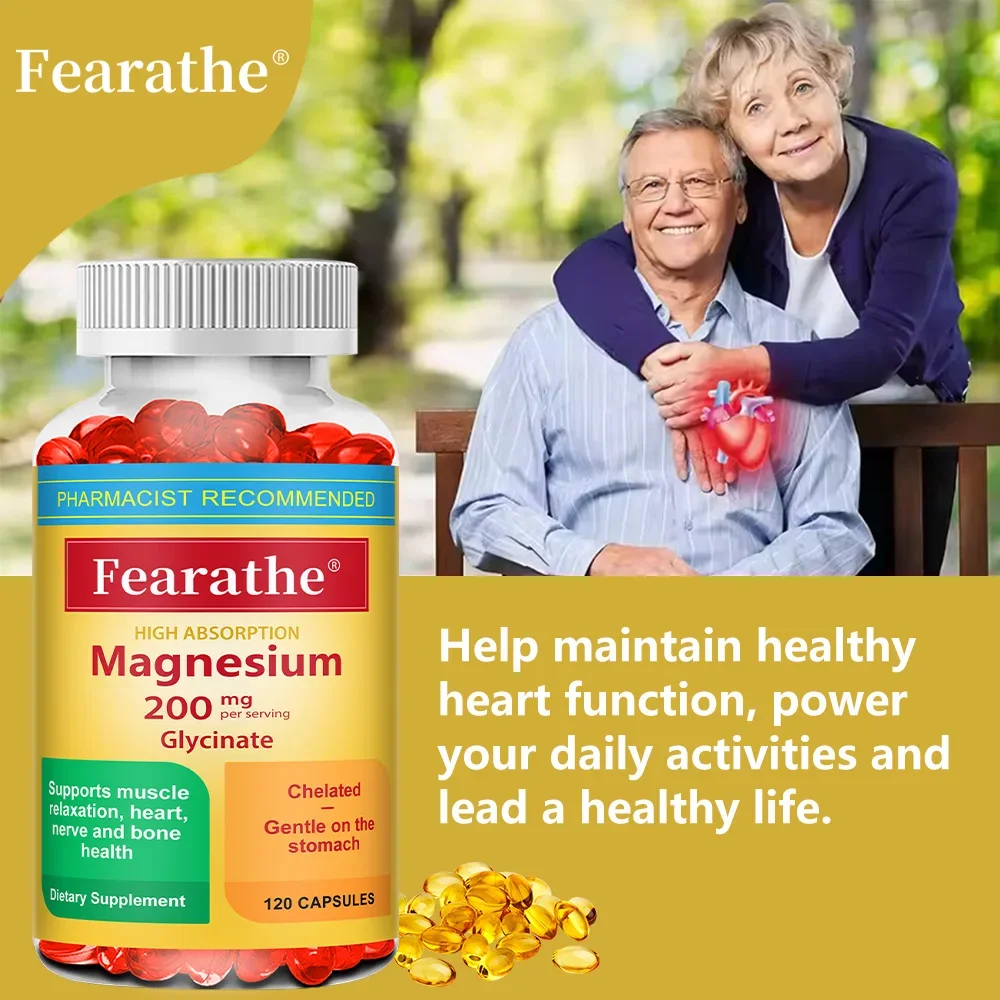 

Magnesium Glycinate 200mg - Helps with Muscle, Sleep, Joints, Bones, Immune and Cardiovascular Healths, Non-GMO Veggie Capsules