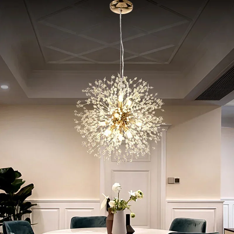 Restaurant Living Room Hanging Lamp Modern Dandelion Fireball G9 Gold Crystal Pendant LED Lighting Dandelion Art Decor Luminaire