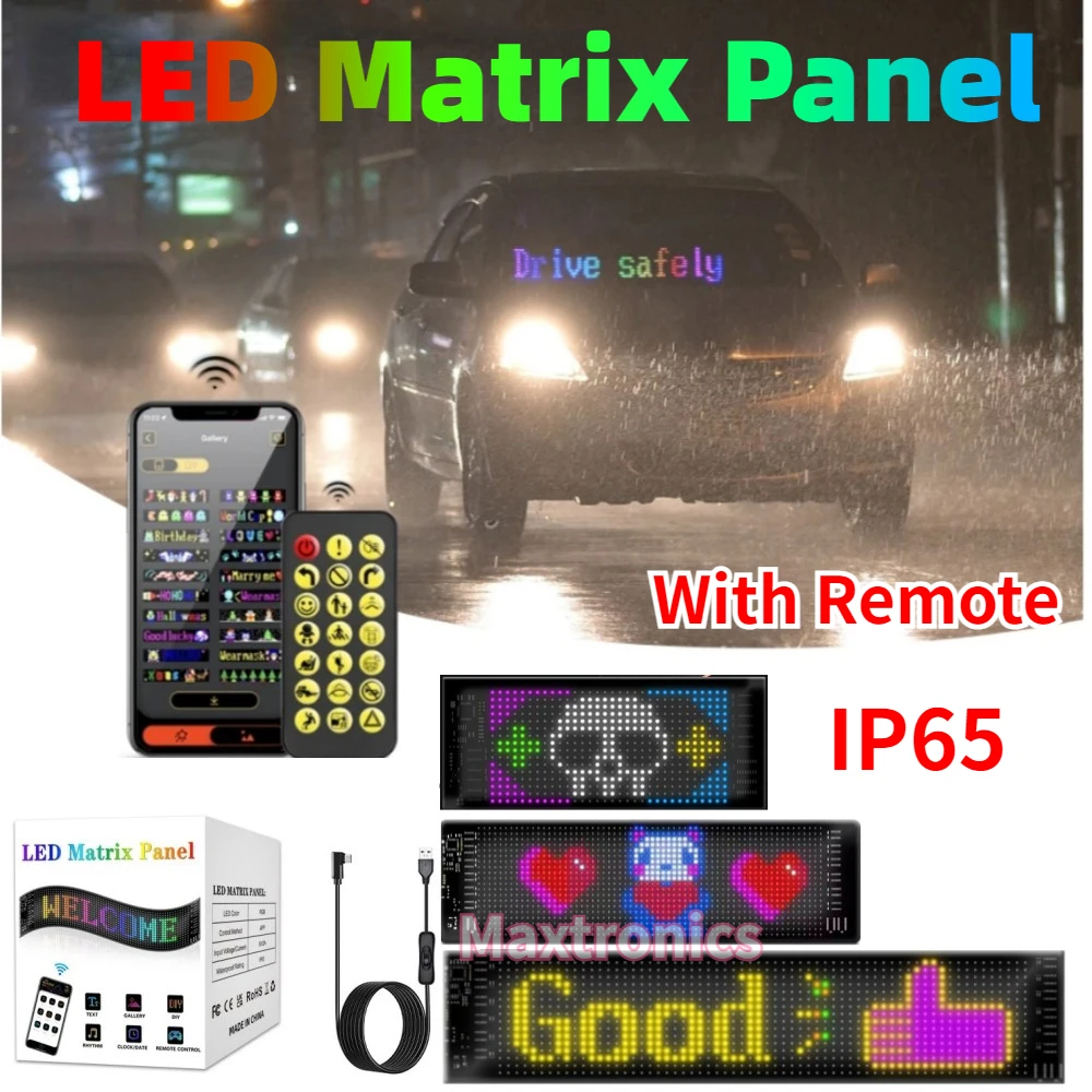 smart usb matrix display para publicidade automovel led pixels multilingue bluetooth app rolagem texto padrao de animacao 5v 01