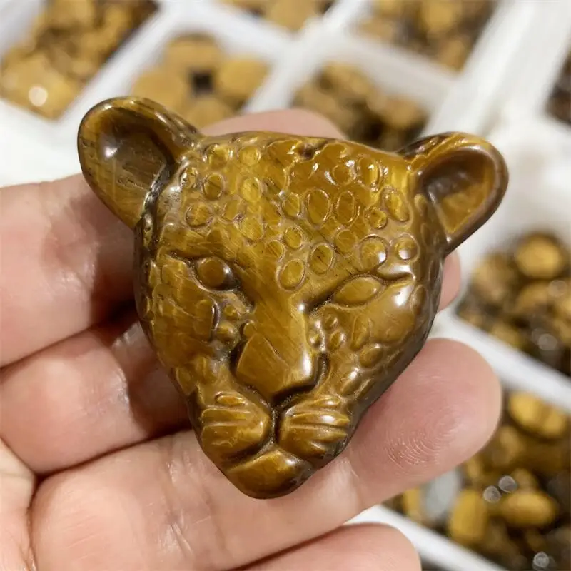 1pcs Natural Yellow Tiger Eye Stones with Cheetah Pendant Carving Quartz Healing Crystal Home Decor & Gift Items