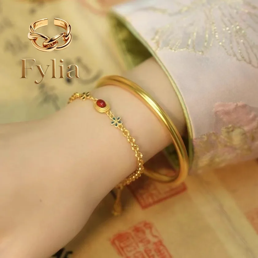 

Fylia Jewelry 9999 Gold ancient method inherited plain circle bracelet women's new Chinese style simple and versatile 24K bout