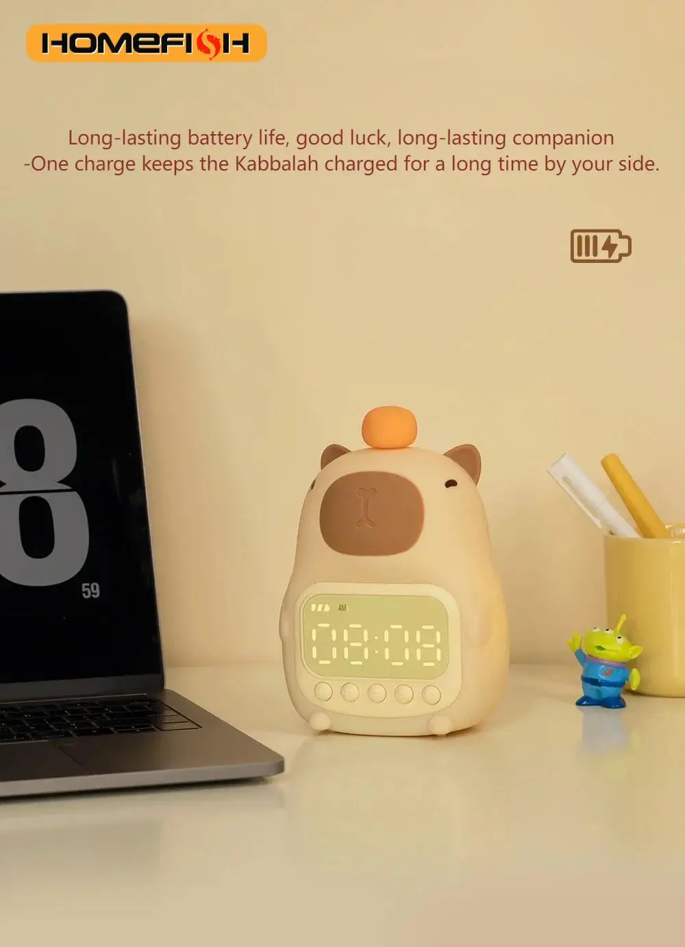 New Capybara Led Night Light Silicone Rechargeable Digital Alarm Clock Dimmable Table Lamp Timing USB Charge Child Birthday Gift image 5