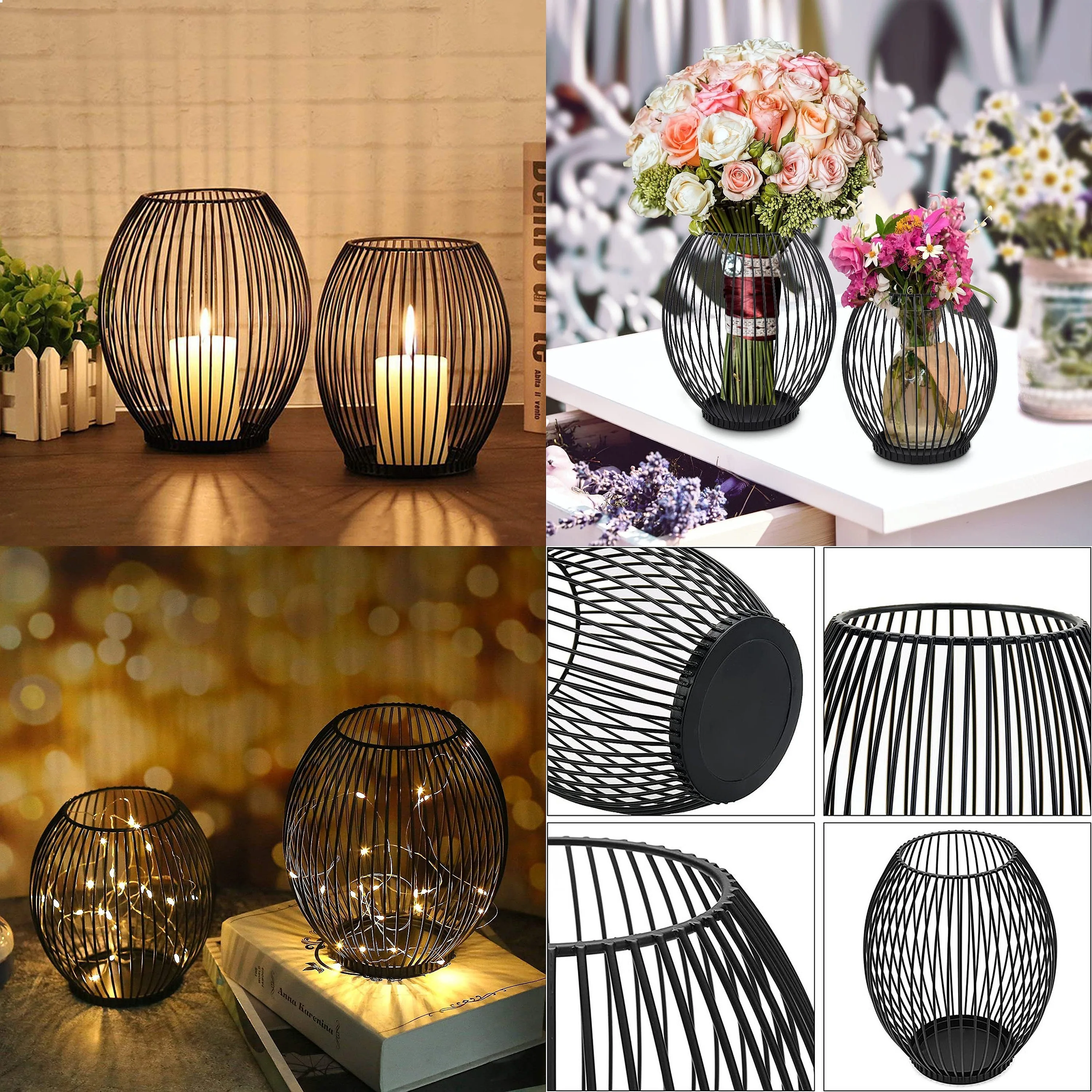 Black Lantern Candle Holder Vintage Iron Candle Ornament Romantic Candle Holder Shooting Props Home Table Decoration