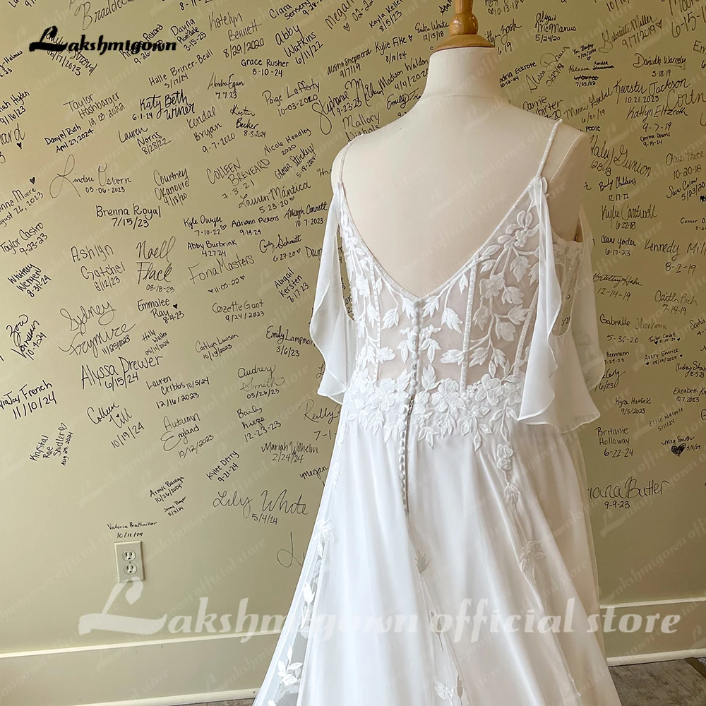 Lakshmigown Spitzen-Chiffon-Brautkleid mit offenem Rücken und V-Ausschnitt für die Braut, maßgeschneidertes Damen-Brautkleid mit Hofschleppe, vestidos de novia par – Detail 8