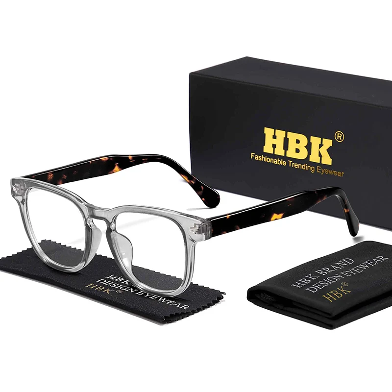 

HBK Classic Men Optical Glasses Frame High Quality Acetate Temples Anti-Blue Light Glasses Women Daily Decorative Eyewear