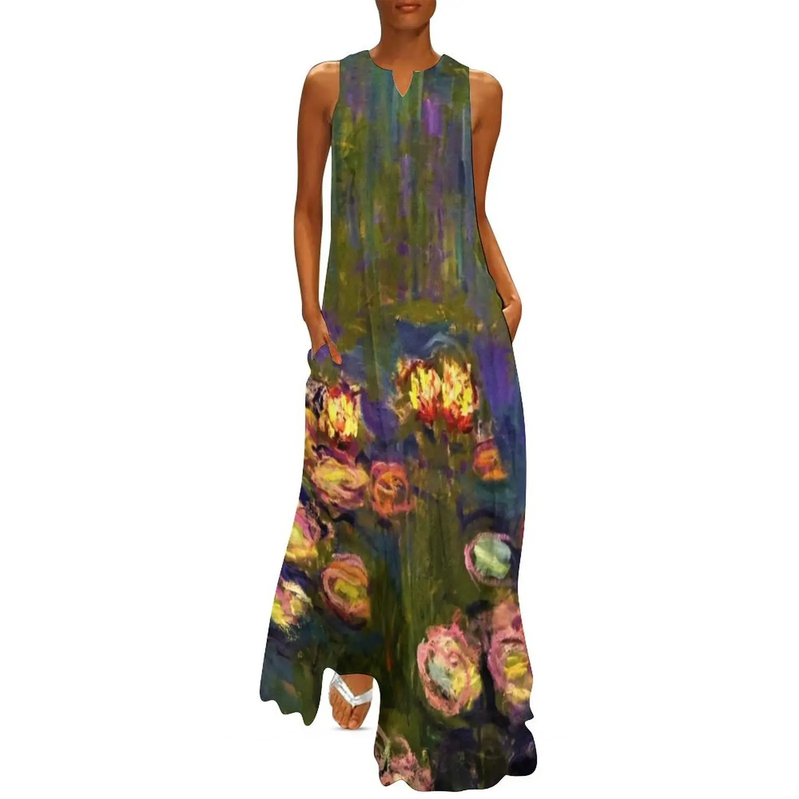 

Nymphéas Bleus et Roses Blue and Pink Water Lilies by Claude Monet Long Dress Woman fashion women's summer jumpsuit