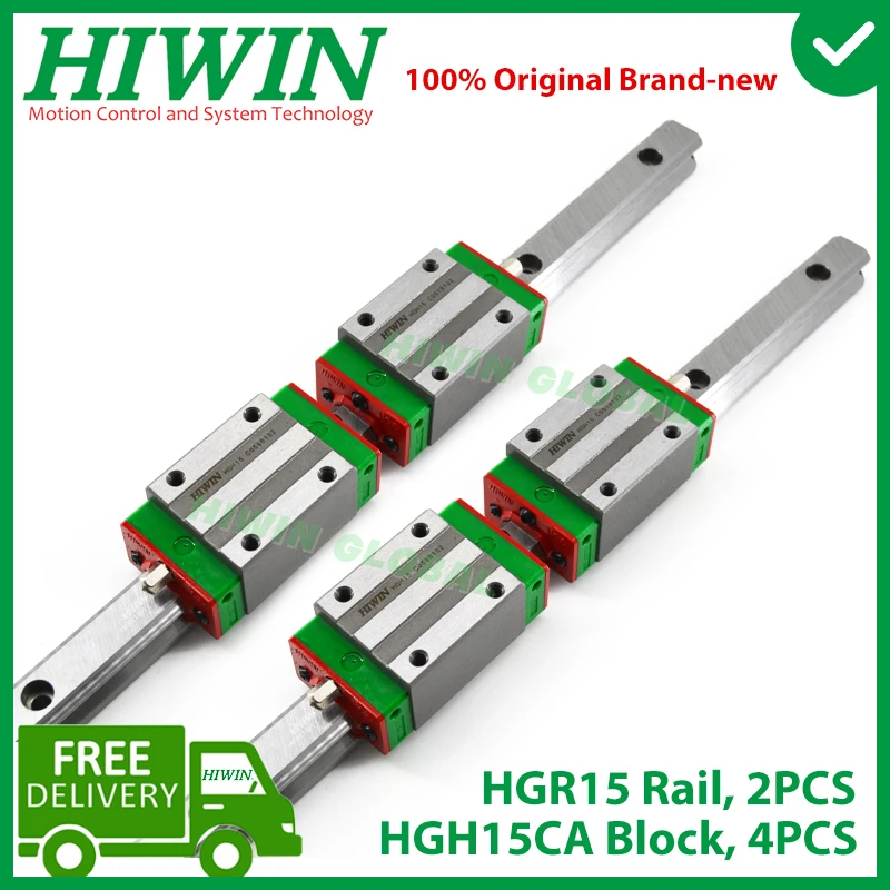 Original HIWIN Linear Guide HGR15 200 300 400 500 600 700 800 900 1000 1100 1200mm Rail HGH15CA Carriage Block ZA Preload C NEW