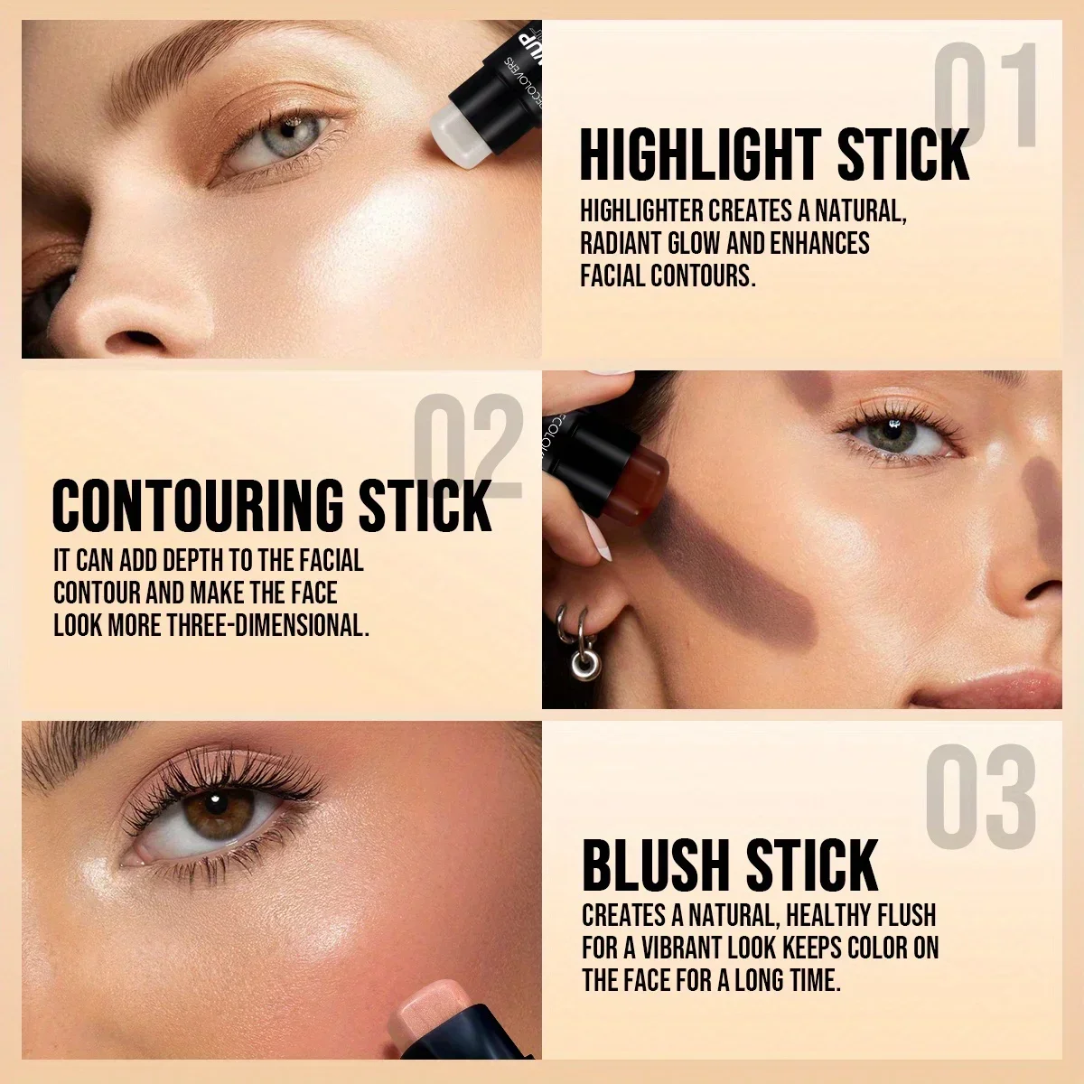 Resaltadores y resaltadores faciales 3D naturales de larga duración, colorete resistente al agua, corrector de contorno iluminador, cosméticos de maquillaje