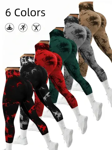 Naadloze tie-dye yogabroek voor dames, hoge taille, zacht, comfortabel, gym, fitness, sportkleding, workout-legging, panty