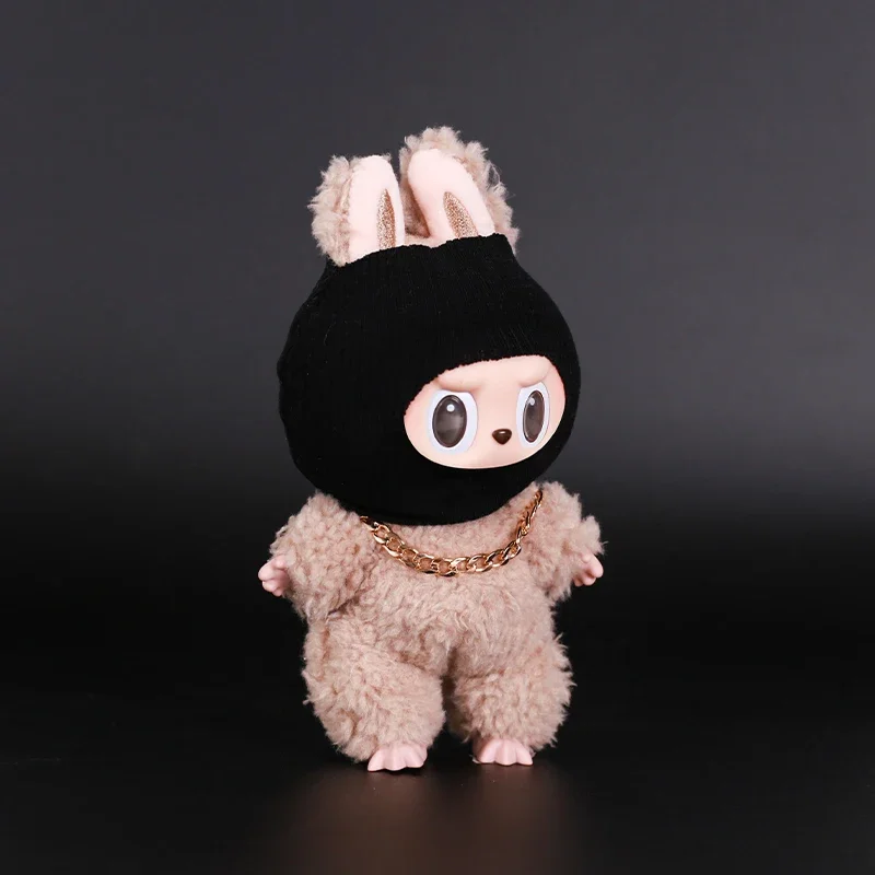 Labubu 衣類アクセサリートレンディクール素敵な楽しいと面白いスタイル黒ニット帽子とネックレスファッションポップアクセサリー