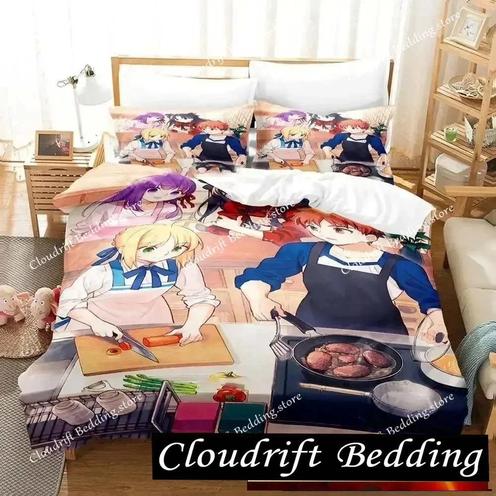 Anime Todays Menu for the Emiya Family Saber Bedding Set,Duvet Cover Bed Set Quilt Cover,King Queen Twin Size Boys Girls Adults