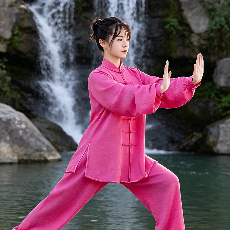 2026 New Tai Chi Suit Women Cotton Linen Breathable Comfortable Spring Summer Autumn Practice Kung Fu Qigong Loose Set Outfit