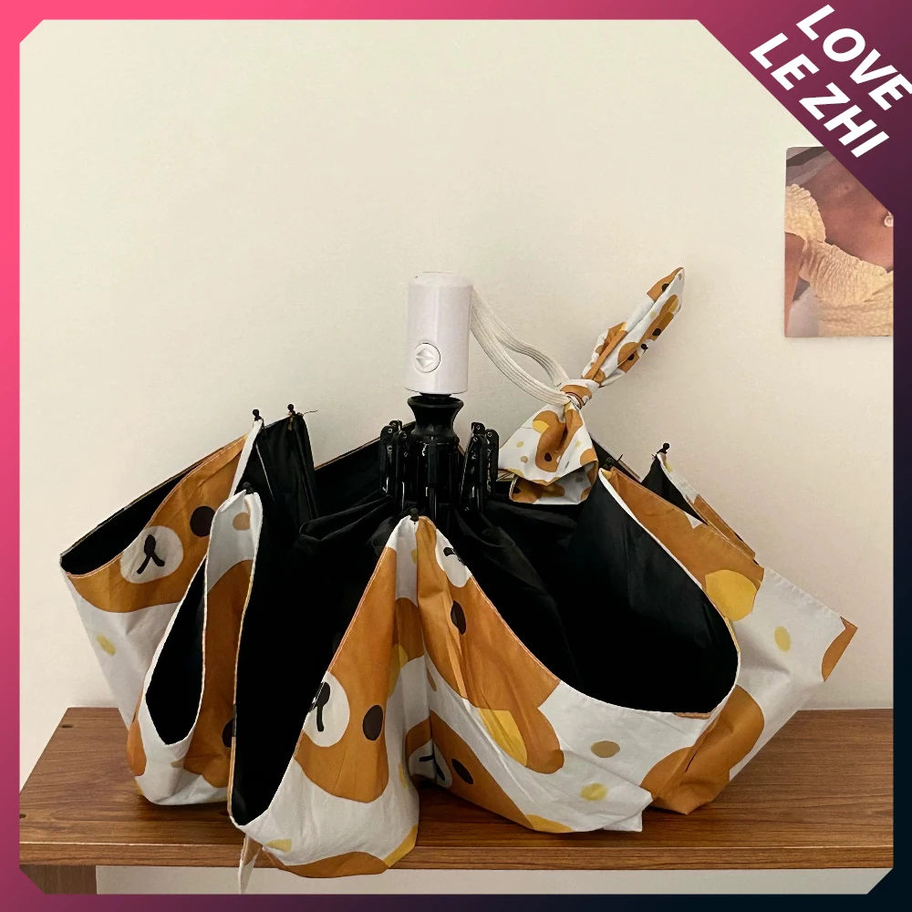 Kawaii Rilakkuma Zonwering Fijne Regendag Tweeërlei Gebruik Opvouwbare Paraplu Buiten Winddicht Regendicht Automatische Handmatig Opvouwbare Paraplu