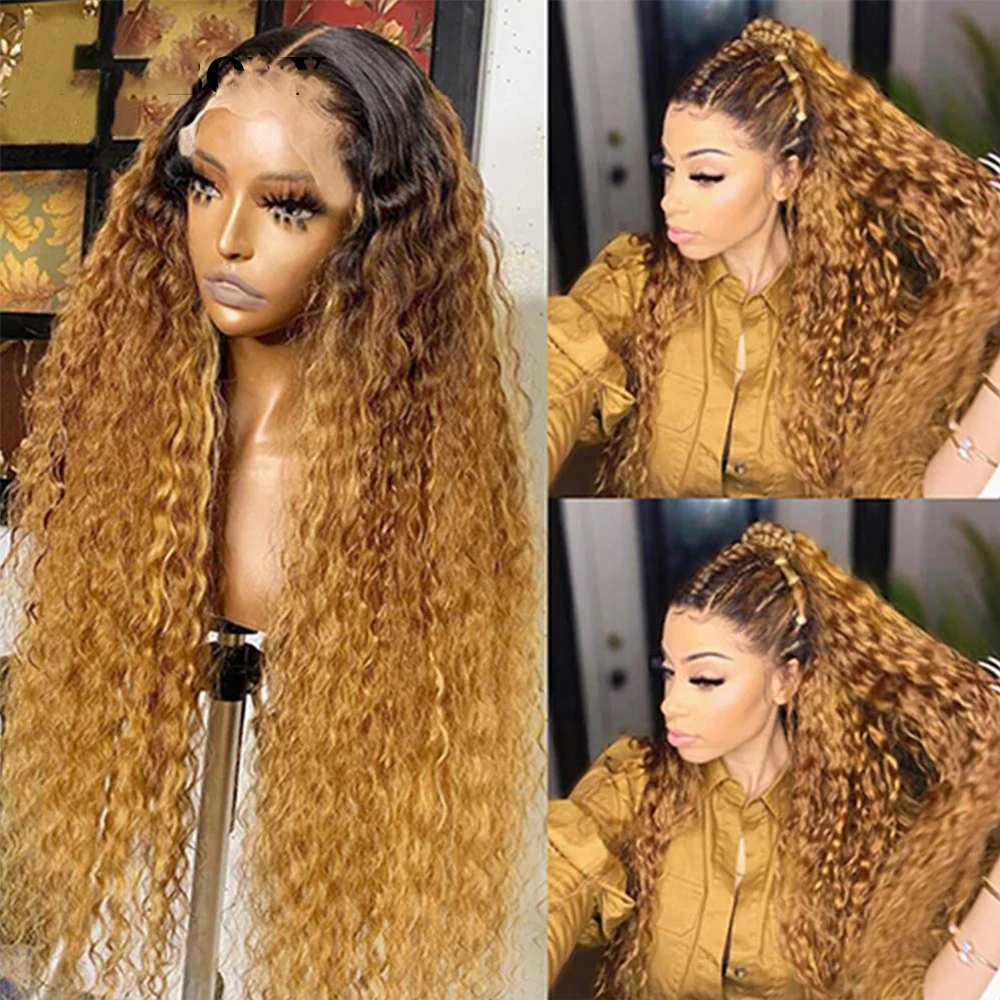 

Preplucked 26“ Long Ombre Honey Blonde 180%Density Glueless Kinky Curly Lace Front Wig For Black Women BabyHair Daily Cosplay