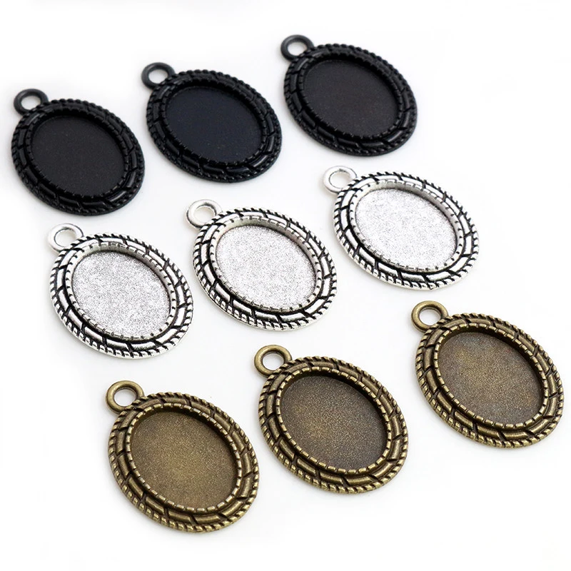 10 sztuk 13x18mm wewnętrzna rozmiar antyczne posrebrzane czarny brąz prosta podstawa z kameą i kaboszonem ustawienie Charms naszyjnik ustalenia
