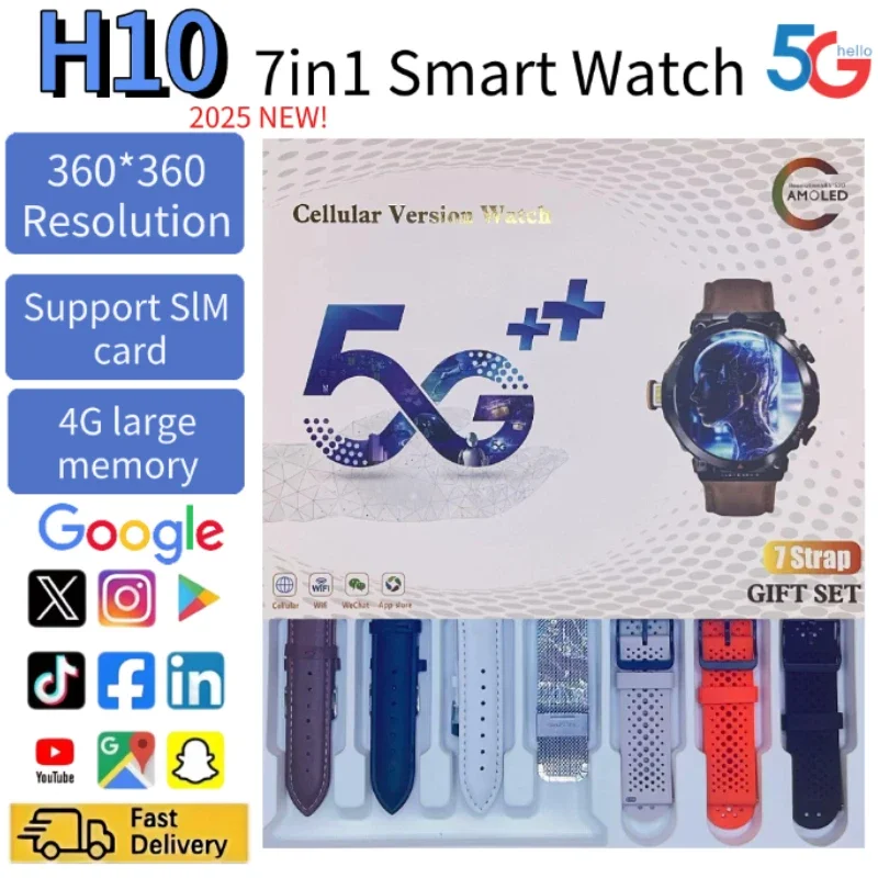 

4+128GB H10 4g Smartwatch 500W Dual Camera Video Calls Wifi NFC Door Access 1380mAh Battery Capacity 4G SIM Card Smart Watch Men