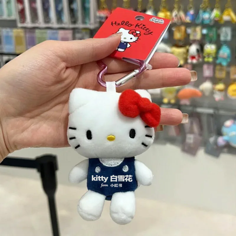 Sanrio Hello Kittys Plush Doll Y2K Love Shaped Keychain Cute Girl Cartoon Backpack Pendant Kawaii Decoration Children Toy Gifts