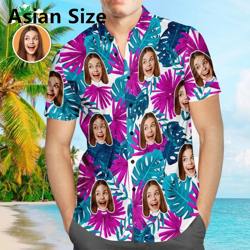 

Funny Custom Face Hawaiian Shirt For Men Personalization DIY 3D Printed Short Sleeve Blouse Fashion Gift Party Wear Shirts Tops