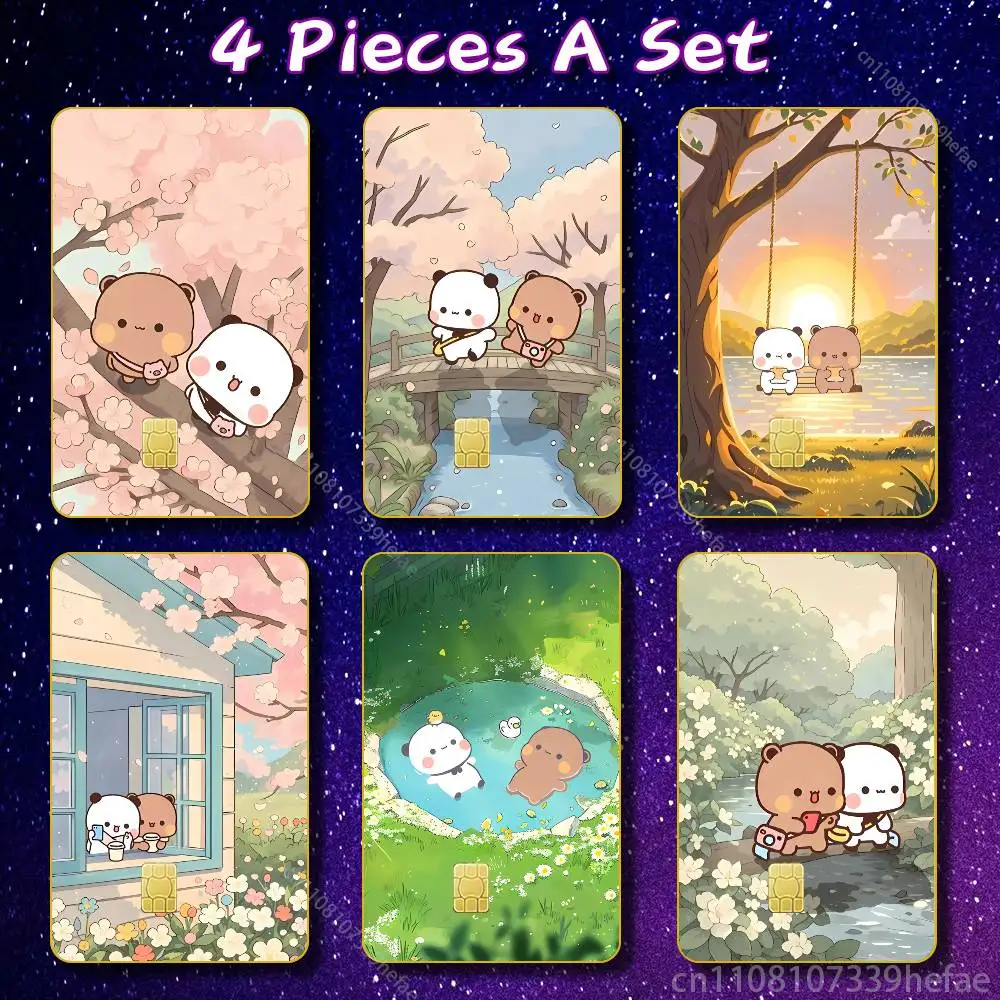 

B-Bubududu Panda Bank Credit Cards Bus Pass Stickers Cool Decoration Waterproof 4PCS Card Protective Film