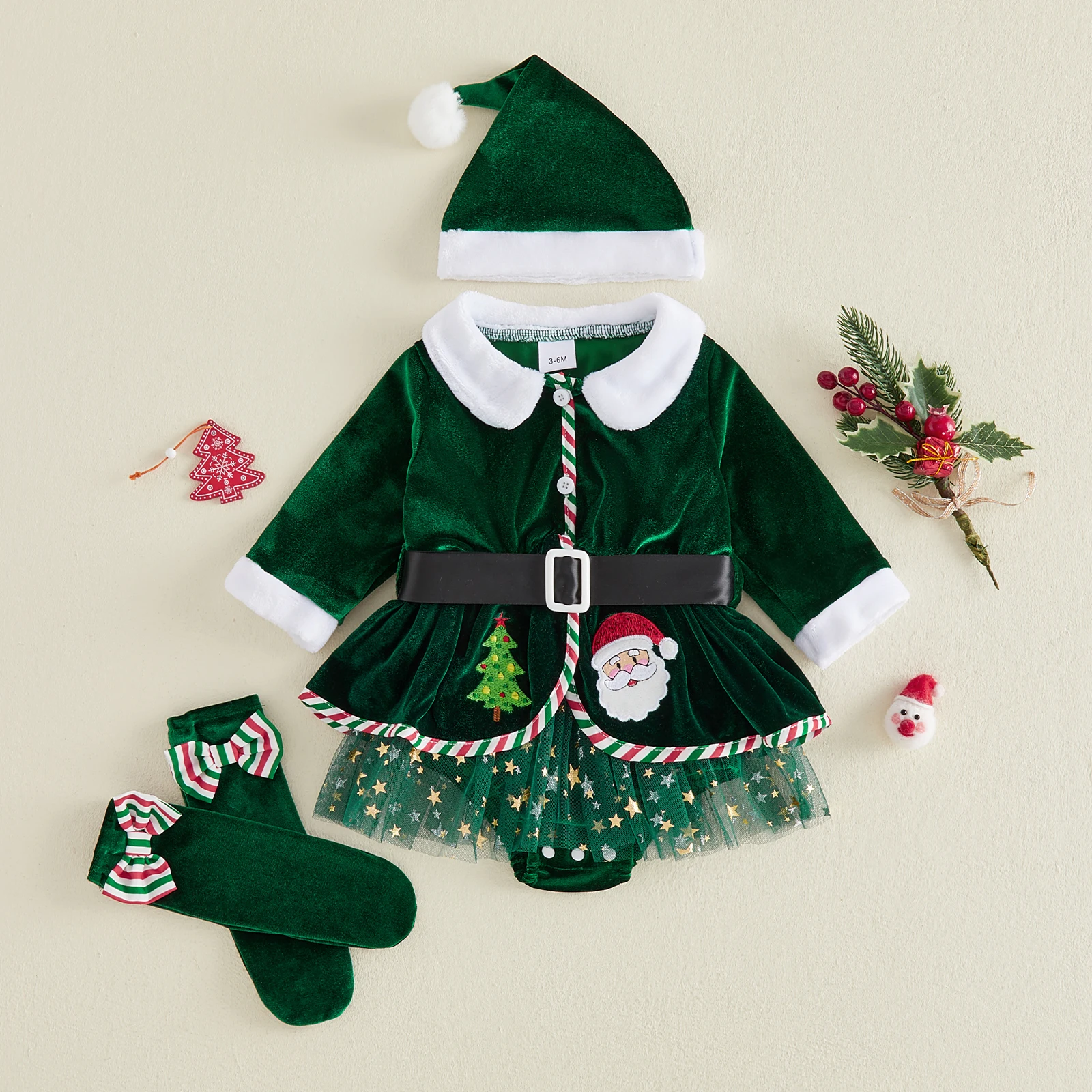 아기 소녀 크리스마스 복장 패션 산타 자수 긴 소매 벨 - Embroidery Xmas Stocking 리뷰 및 가격