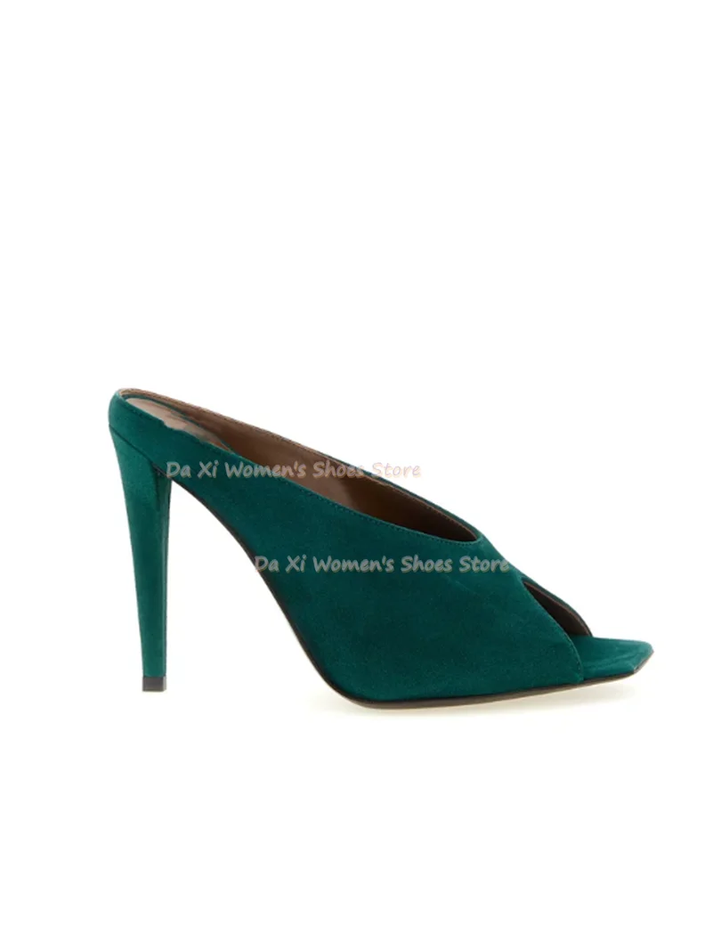 Square-Toed Open-Toe Summer Sandals Stiletto Heels Open-Heel / Backless Slip-On Shoes Claret Velvet Material Women's Slippers