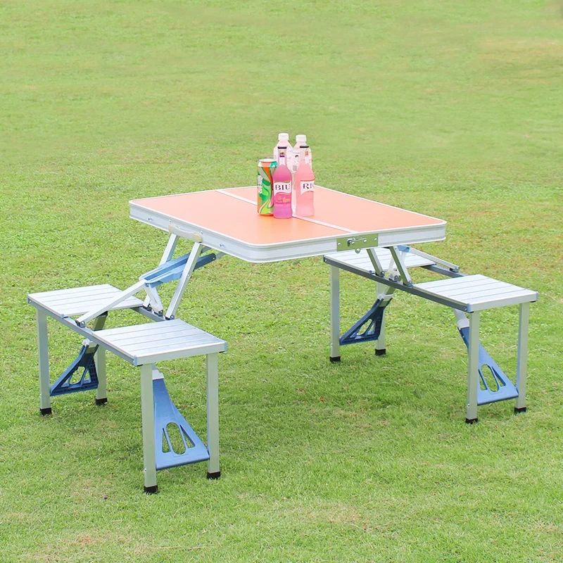 Table Chair Sets Desk Chairs Set Portable Camping Picnic Integrated Folding Outdoor Aluminum Metal Countryside Rectangle