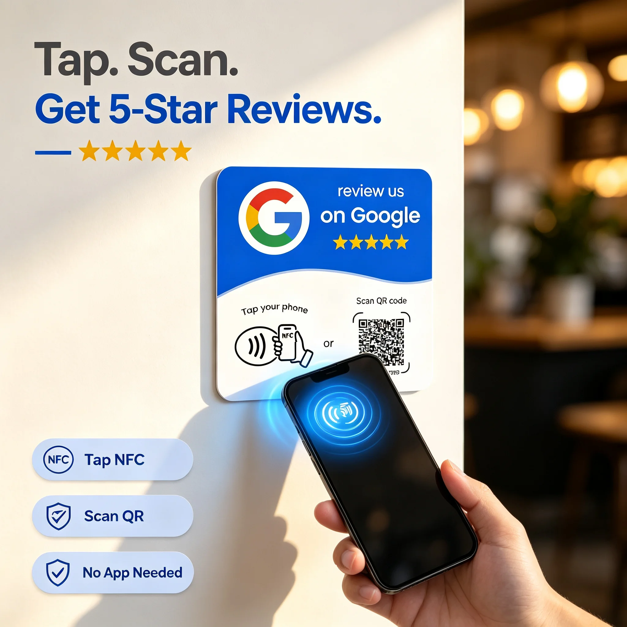5PSC NFC Stickers for Google Reviews Tap to Review Social Media Card with NFC And QR Code for Shops And Restaurants