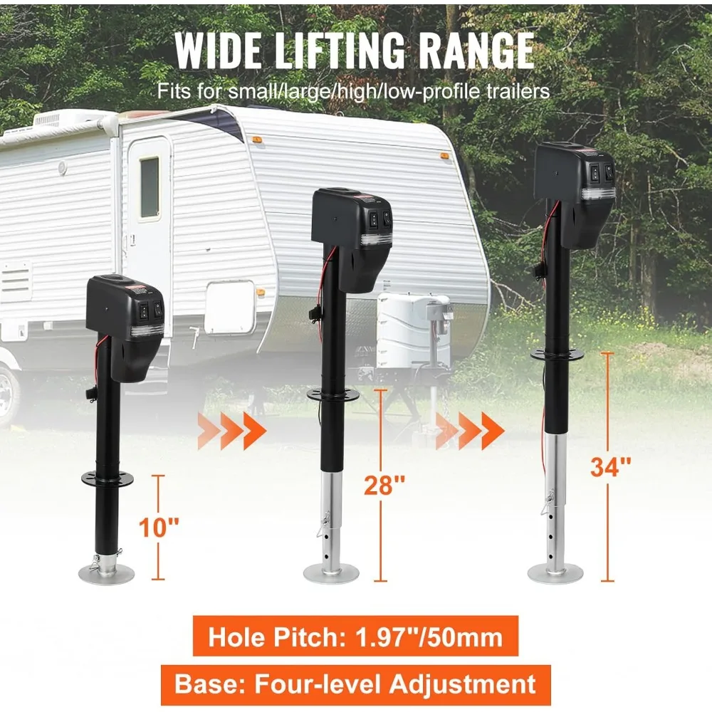 Gato eléctrico para remolque, capacidad de 4000 libras, altura ajustable con cubierta impermeable para vehículos recreativos y remolques utilitarios
