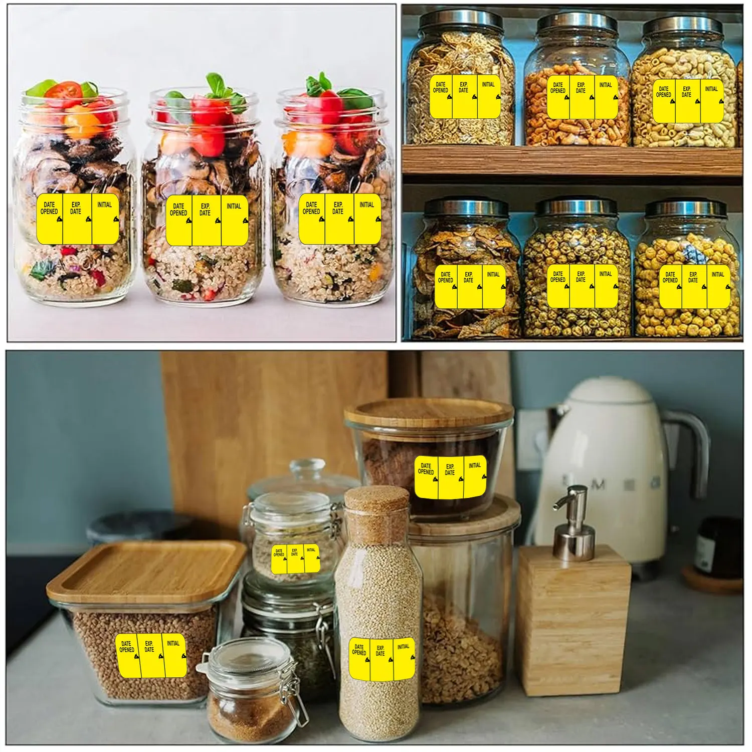 1 لفة (200 قطعة) تاريخ مفتوح/EXP. التاريخ/ملصقات أولية مع قلم أسود قابل للمسح 0.98*1.57 بوصة ملصقات مؤشر مخزن الفريزر لتاريخ الأمان