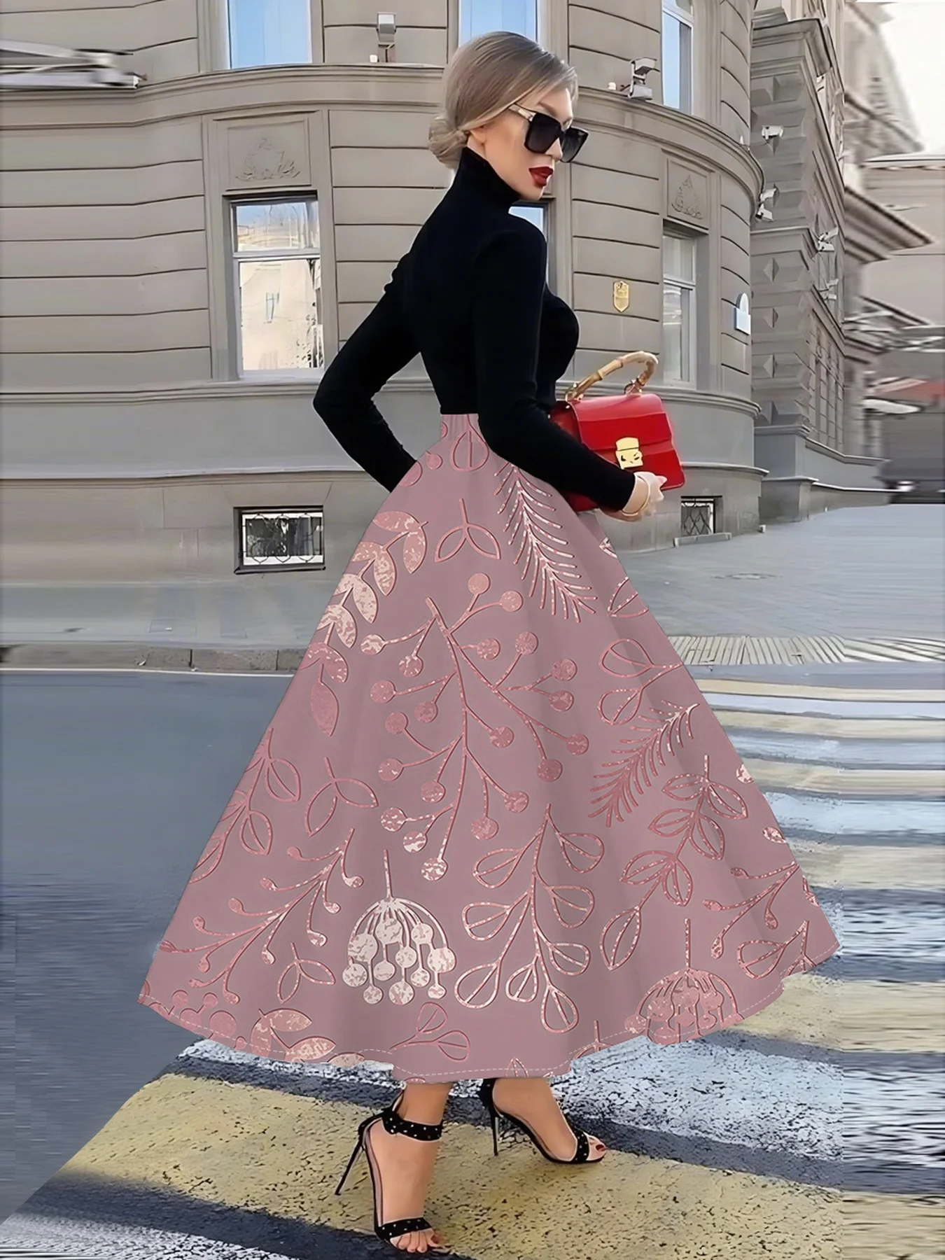 Perfect for All Seasons Elegant Pink Botanical Print Midi Skirt for Women