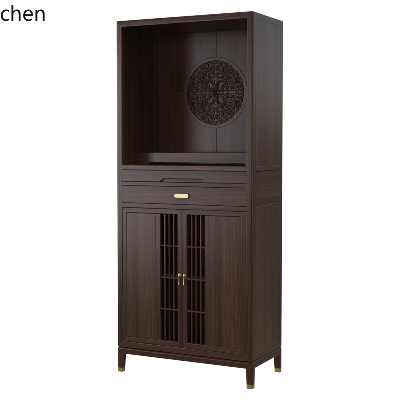 CZNiche Home Use Black Walnut Buddha Cabinet God of Wealth Altar Cabinet   Solid Wood Buddha