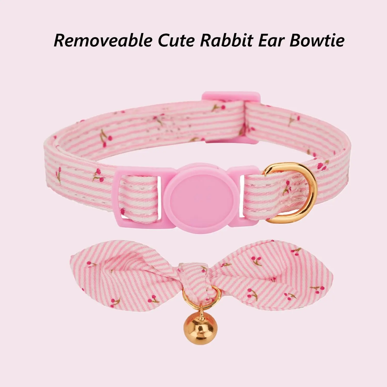 Cotton Bowtie Cat Collar with Bell 2 Pack Adjustable Breakaway Kitten Collars with Removeable Bow Pink Girl Cat Collars - view 2