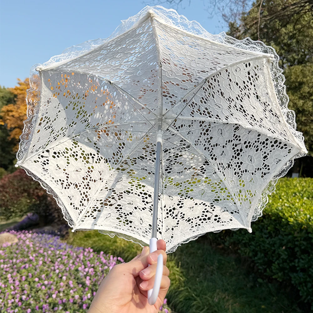 White Lace Rose Wedding Umbrella, Elegant Bridal Parasol for Photography, Mini Bridal Umbrella Shower Party Decoration image 5