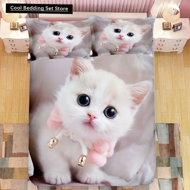 

Super Cute Kitten Kids Bedding Set Kawaii Girl Quilt Cove King Queen Size Cat Animal 2/3pcs Polyester Duvet Cover (No Sheet)