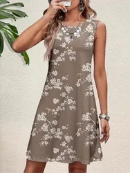 Summer Women's Dresses Floral Print Elegant Casual Party A Line Sleeveless Midi Tank Dresses For Women  Beach Sundresses 2024