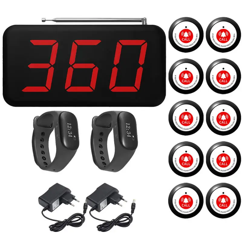 Wireless Waterproof Call Button Pager Receiver Set for Cafe Hotel Clinic Hospital - One-Key Table Service Queue System