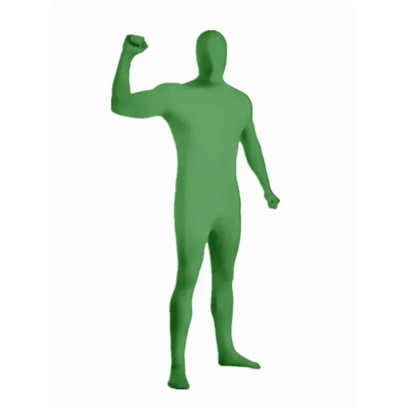 Adult Full Face Hooded Leotard Child High Stretch Green Stage Performance Zipper Costume Halloween Invisible Man Dress Up Costum