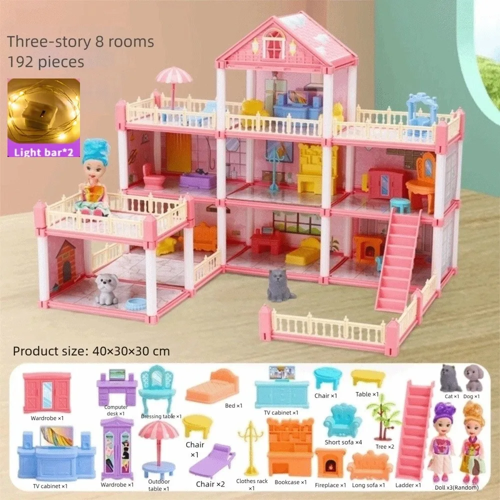 

Creative 3D Doll House Set Miniature Furniture Toy Gift Castle Doll House with LED Lighting Role Play Toys Girl