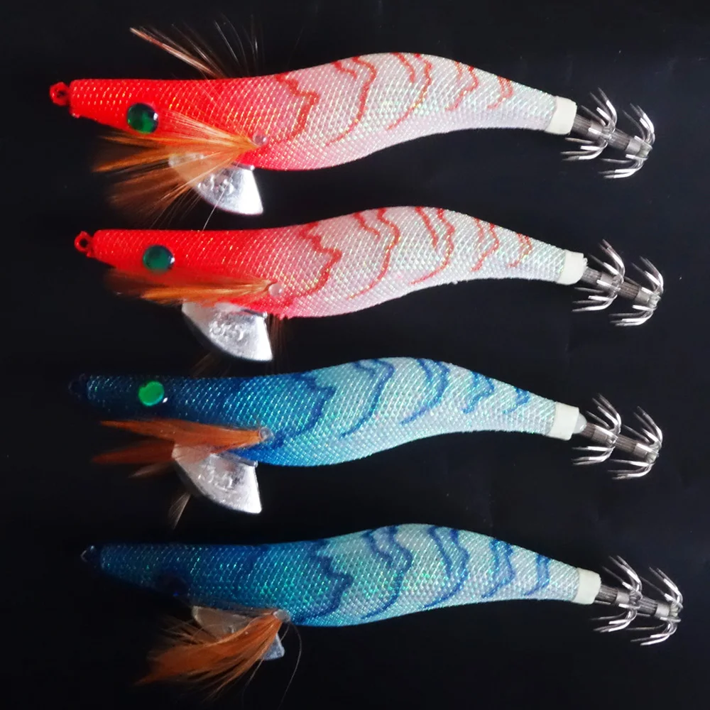 4X 3.5 YAMASHITA SQUID JIGS Glow in Dark Rattle Squid JIgs White and Black Color