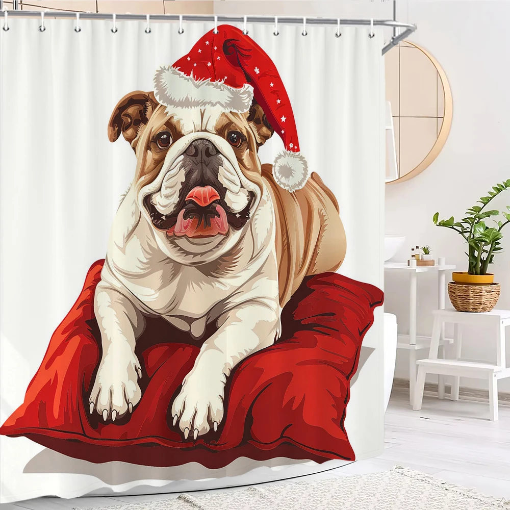 

Christmas dog Shower Curtain, Bathroom Curtain, Merry Christmas Shower Curtain, home decoration Christmas Curtain with Hooks