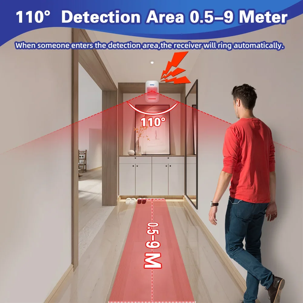 Kerui pir alarme de movimento com controle remoto sem fio 433mhz sensor de movimento infravermelho detector alarme/campainha dois modos sos para idosos casa