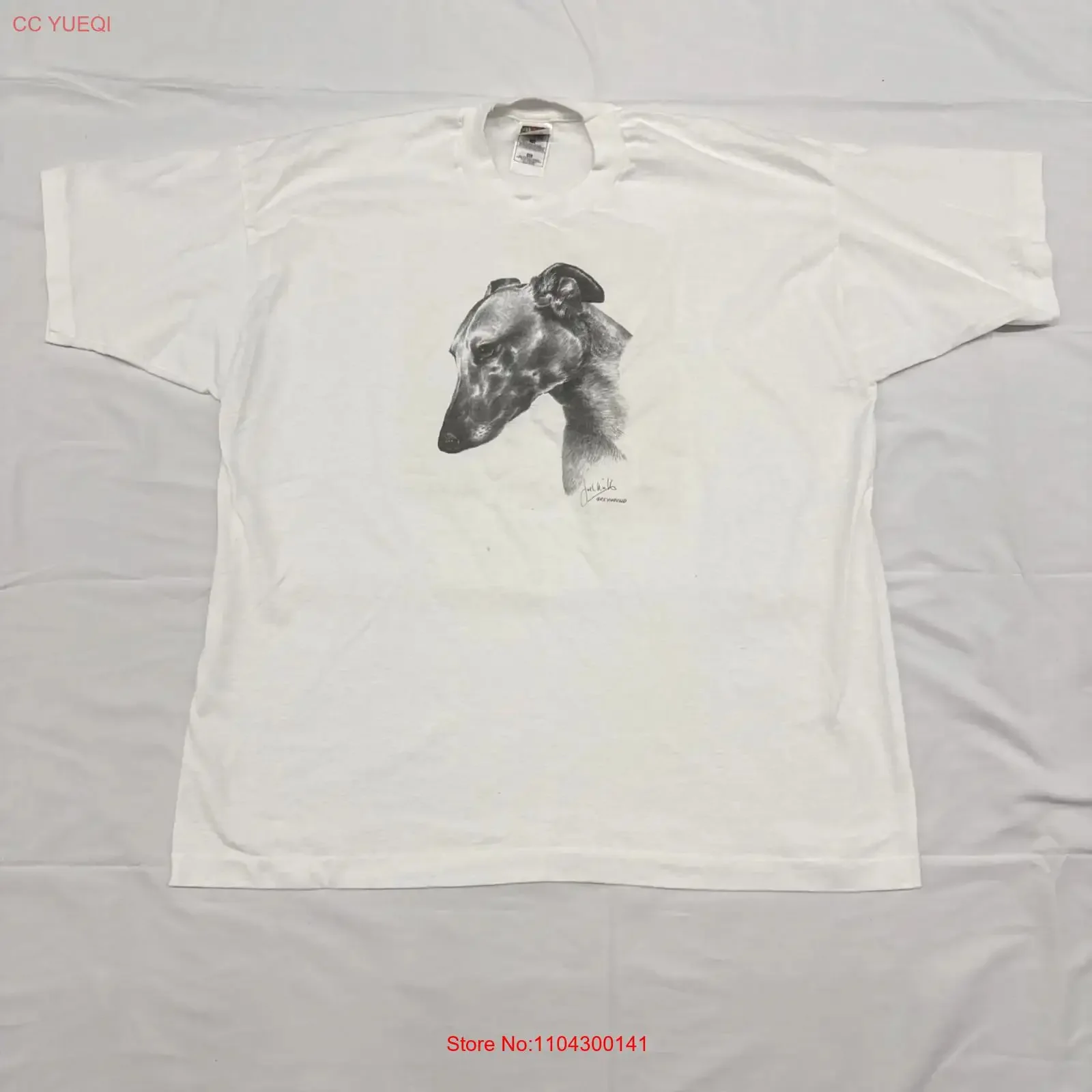 Vintage Greyhound Dog Portrait T Shirt Joel Size XXL White Greyscale vintage Washed Slightly Stretched Breathable Versatile