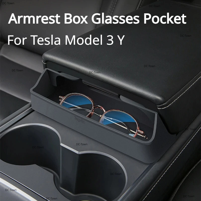 

For Tesla Model 3 Y 2017-2024 Central Control Armrest Box Glasses Pocket Glasses Case Storage Casket Pocket Auto Accessories