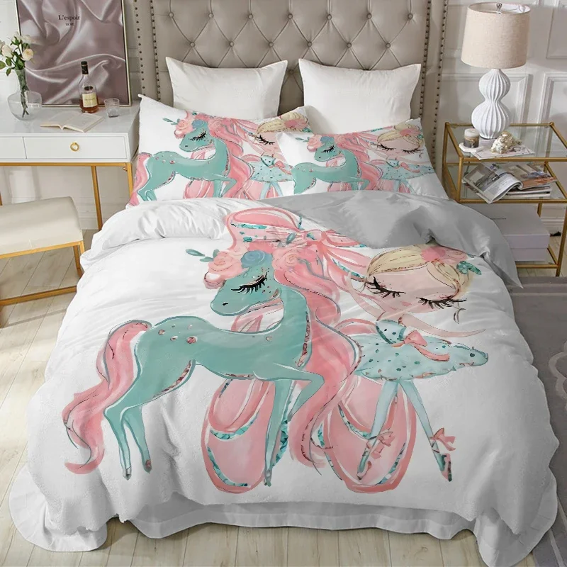 Ballet Dancing Girls Duvet Cover Lovely Little Ballerinas Girl Bedding Set Pink Quilt Cover Princess King Queen Soft Quilt Cover