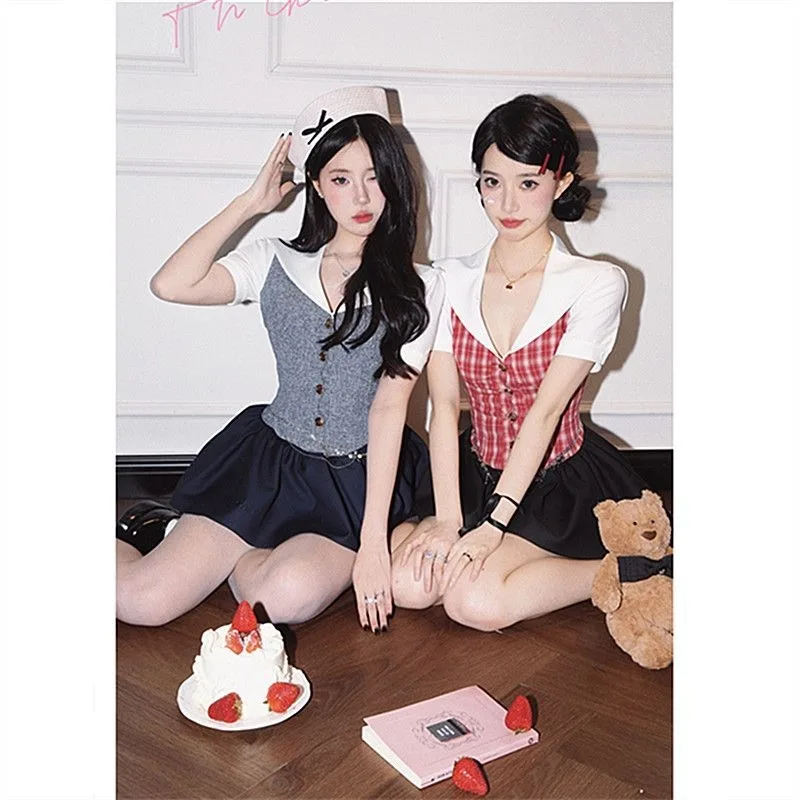 Estate dolce colletto blu scuro pantaloni tutu vuoti vestito Lolita abbigliamento donna Y2k estetica 2 colori elegante uniforme Jk carnevale