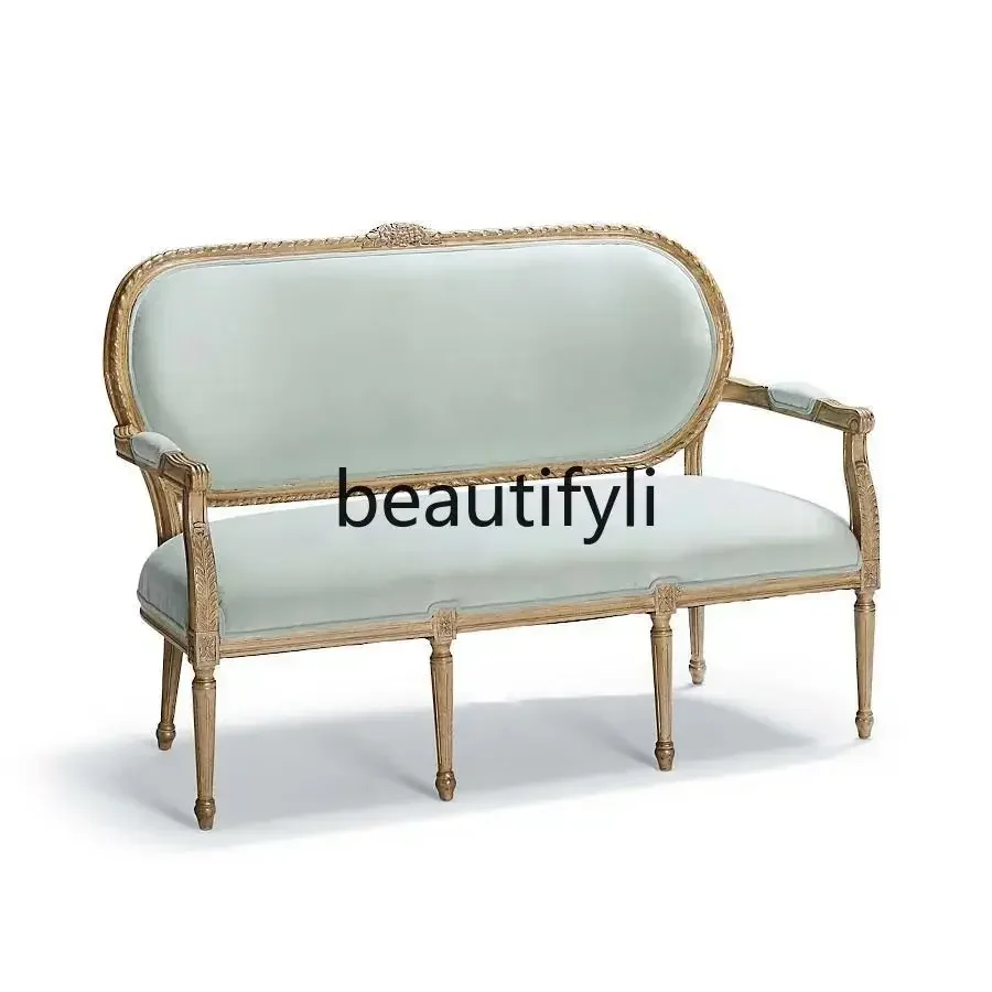 

American country fabric sofa solid wood single living room French retro pastoral light luxury